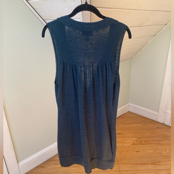 Loft Turquoise Blue Sleeveless Wool Blend Sweater Vest Long Cardigan Size M - Picture 6 of 10